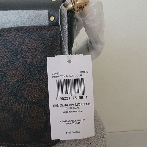 NWT Coach Morgan Black Brown Signature Canvas Gold Stud Rivets Shoulder Bag - Picture 3 of 7